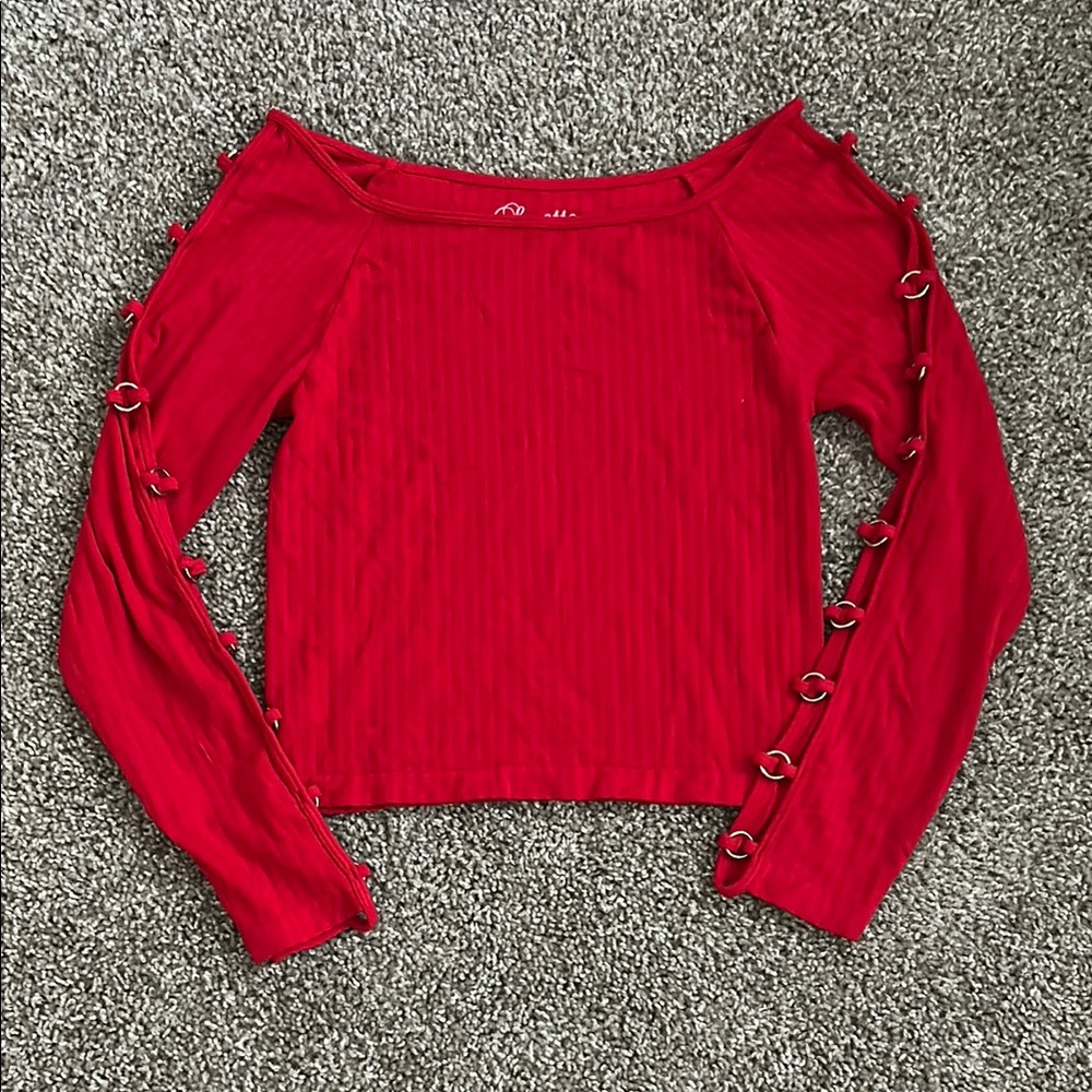 Sexy Red crop Top with Ring Accents